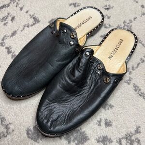 MUSSE & CLOUD Izzie Genuine Leather Office Black Studded Embellished Slide Mules
